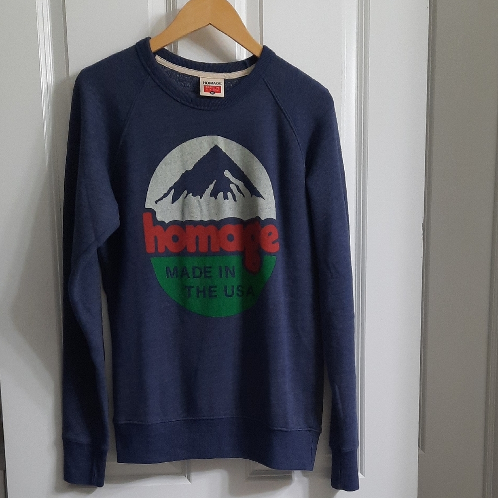 HOMAGE Navy Crewneck Sweatshirt with Red & Green Graphic